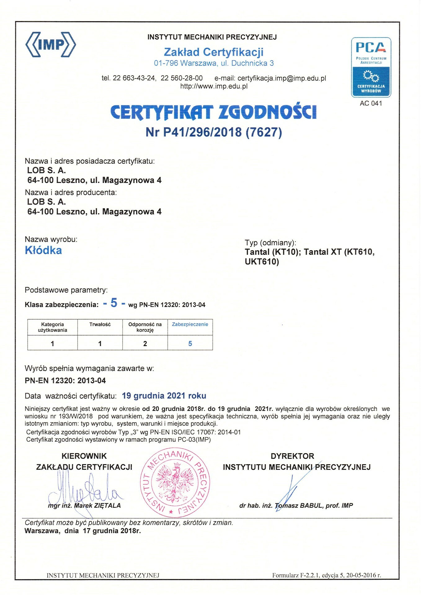 Kłódka znalowa trzpieniowa atestowana TANTAL XT LOB KT610