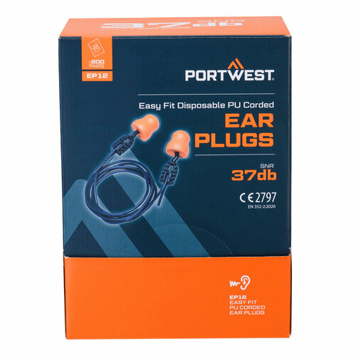 Zatyczki do uszu ze sznurkiem Easy Fit PU - 200 par, kolor pomarańczowy 2