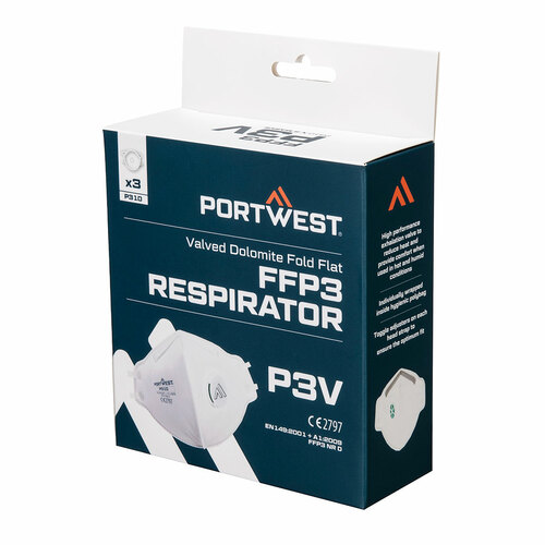 Półmaska FFP3 składana z zaworkiem spełniająca test dolomitowy (PK3), kolor biały 2