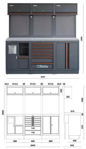 Zestaw mebli warsztatowych ze stalowym blatem system C45PRO Beta C45PRO2.0/AX 4