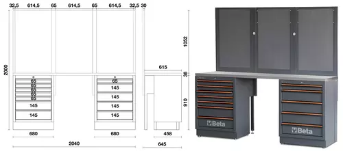 Zestaw mebli warsztatowych ze stalowym blatem system C45PRO Beta C45PRO2.0/BPX-2.0 5