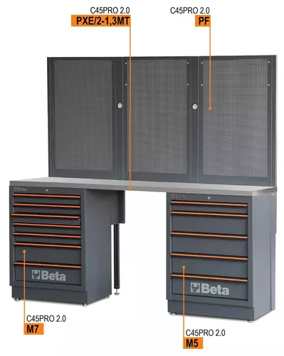 Zestaw mebli warsztatowych ze stalowym blatem system C45PRO Beta C45PRO2.0/BPX-2.0 6