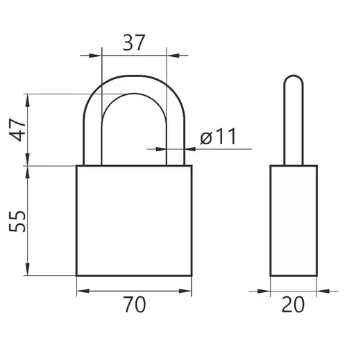 Kłódka satyna zatrzaskowa LOB KSN-70  2