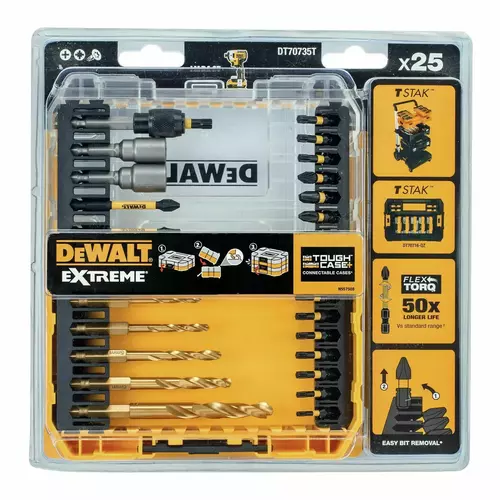 Zestaw 25 szt. końcówek udarowych 1/4" IMPACT TORSION EXTREME + wiertła, SMALL TOUGH CASE+, DeWalt DT70735T 2