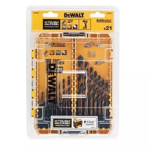Zestaw 21 szt. wierteł do metalu, HSS-G BLACK & GOLD DeWALT DT70755 small Tough Case+ 2