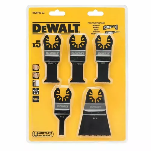 Zestaw 5 brzeszczotów do narzędzi wielofunkcyjnych do cięcia drewna z gwoździami, PCV, płyt G-K DeWalt DT20732 2