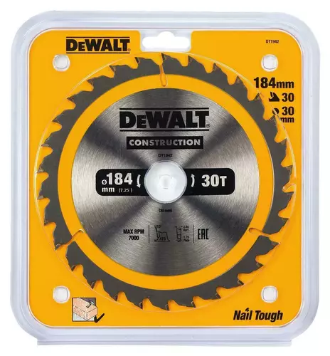 Tarczowa do cięcia drewna ø184x30x1,7mm, grubość cięcia 2,6mm 30 zębów ONSTRUCTION DeWALT DT1942 2