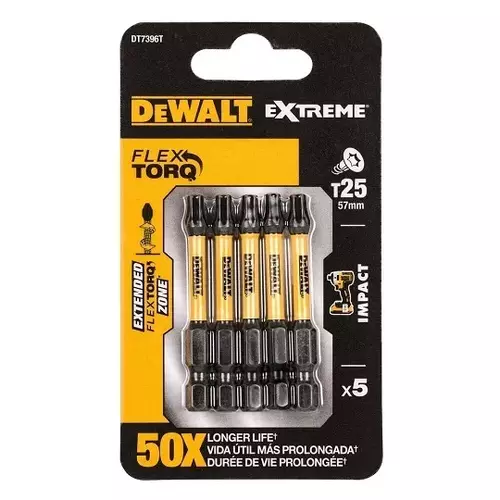 Zestaw 5 szt. końcówek udarowych TX25x57mm, EXTREME Impact Torsion DeWALT DT7396T 2