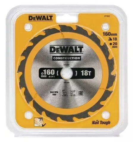 Piła tarczowa do cięcia drewna ø160x20x2,5mm 18 zębów CONSTRUCTION DeWALT DT1931 2