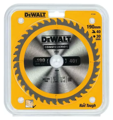 Piła tarczowa do cięcia drewna ø190x30x1,7mm grubość cięcia 2,6mm 40 zębów CONSTRUCTION DeWALT DT1945 2