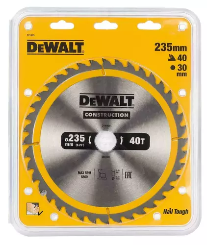 Piła tarczowa do cięcia drewna ø235x30x1,7mm grubość cięcia 2,6mm, 40 zębów CONSTRUCTION DeWalt DT1955 2