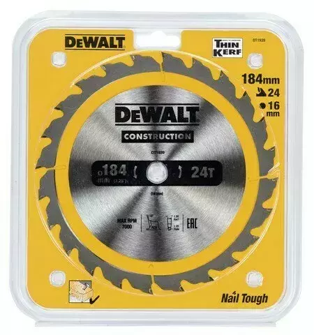 Piła tarczowa do cięcia drewna ø184/16/2,6mm, 24 zęby, CONSTRUCTION DeWALT DT1939 2