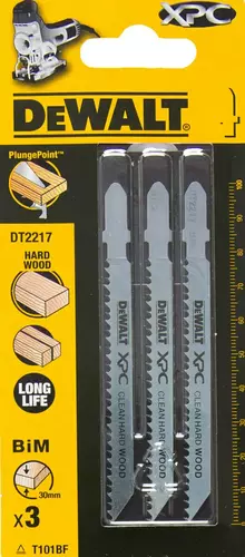 Brzeszczoty do wyrzynarek 100mm do cięcia twardego drewna 3 szt. DeWalt DT2217 2