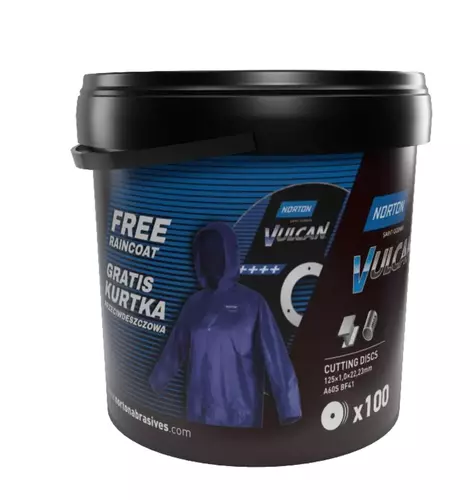 Pakiet 100 szt. tarcz do cięcia Norton Vulcan 125x1 + płaszcz przeciwdeszczowy GRATIS! 3