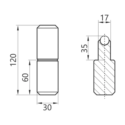 Zawiasa toczona z kulką ø30x120mm D 2