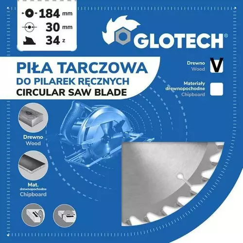 Piła tarczowa z węglikami spiekanymi do cięcia drewna - do pilarek ręcznych 160x20x2.2/36z GS15 GLOTECH 12