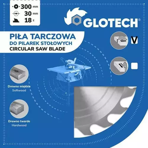 Piła tarczowa z węglikami spiekanymi do cięcia drewna - do pilarek ręcznych 300x30x3.4/26z GS20 GLOTECH 15