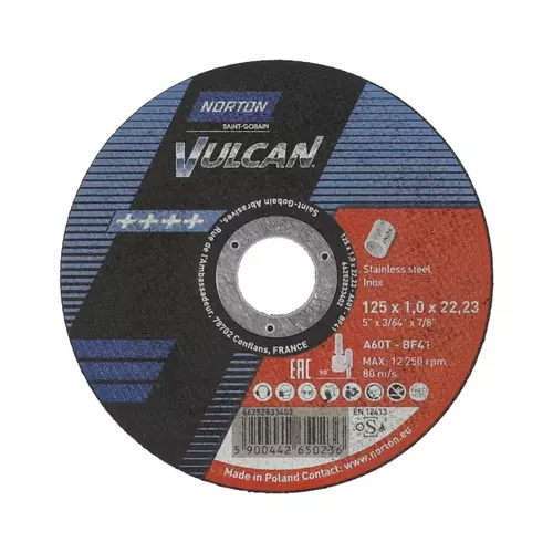 Pakiet 100 szt. tarcz do cięcia metalu Norton Vulcan 125x1,0x22,23 + rozdzielacz USB GRATIS! 2