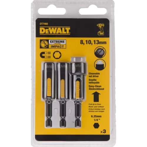 Zestaw 3szt. udarowych końcówek nasadowych 1/4" 8mm, 10mm, 13mm DeWalt DT7460  2