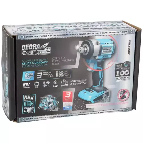 Kompaktowy klucz udarowy akumulatorowy bezszczotkowy 350Nm 1/2" 18V DEDRA DED7153  7
