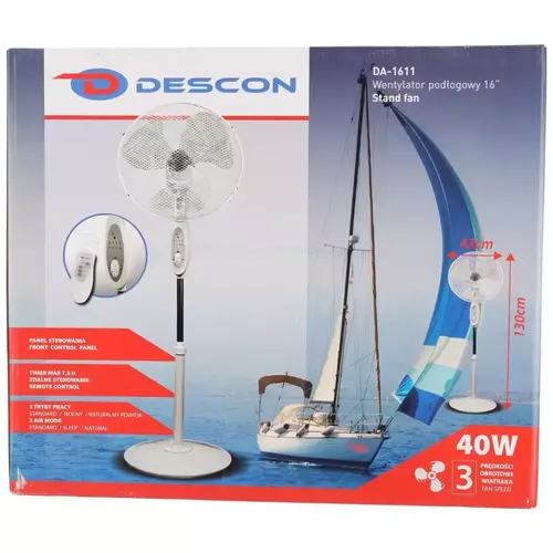 Wentylator stojący 16" z pilotem biały 40W Dedra 7