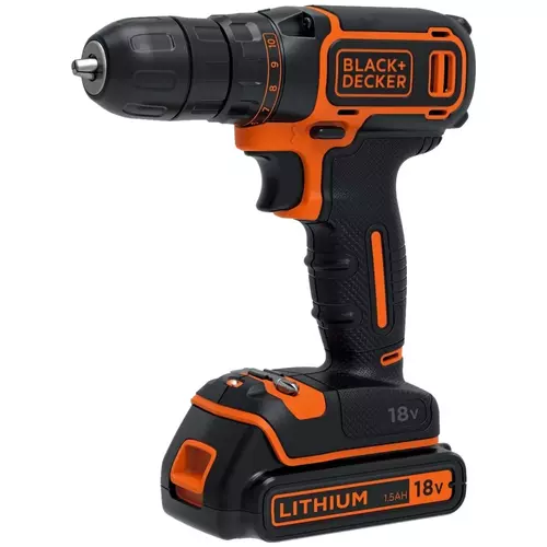 Wiertarko-wkrętarka akumulatorowa + 2x1,5Ah + ładowarka 18V Li-Ion Black+Decker BDCDC18B 3
