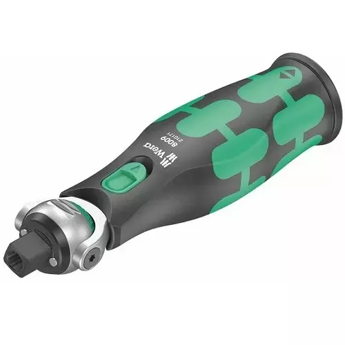 Grzechotka ręczna z 3 nasadkami 3/8", z funkcją wkrętaka 1/4" z magazynkiem na 12 bitów, 133mm, 8009 Zyklop Pocket Set 2, Wera 6