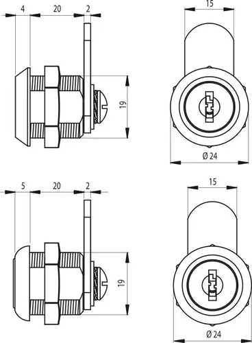 Zamek na klucz trójkątny 334 grubość płyty max 12mm A01 chrom SISO X1920 2