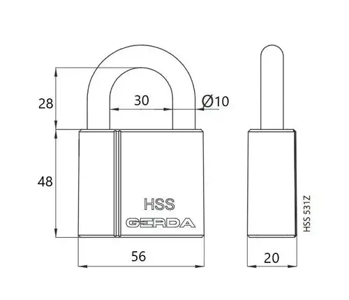 Z Kłódka HSS 531 w układzie 1-klucza 2