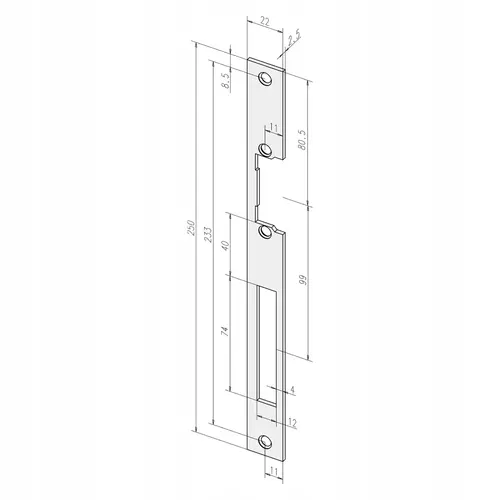 Blacha zaczepu długa 2.5x22x250 INOX YALE 2