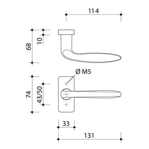 Klamka Kobe szyld prostokątny 74x33mm claq8 50-90 + szyld WB, chrom matowy [10741-1505-002-000-15] 3