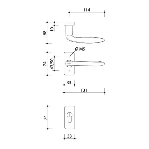 Klamka Kobe szyld prostokątny 74x33mm claq8 50-90 + szyld WB, chrom matowy [10741-1505-002-000-15] 4