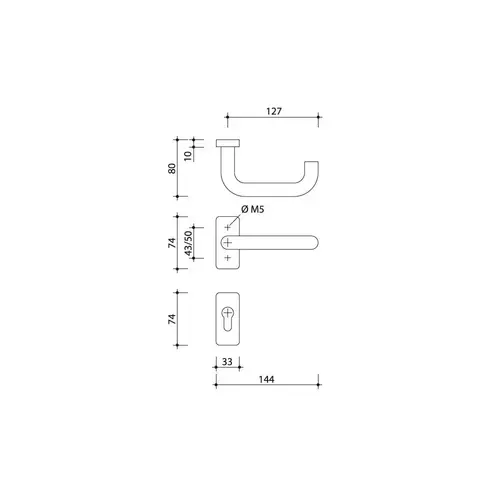 Klamka Torri szyld prostokątny 74x33mm claq 35-55 + szyld WB, stal nierdzewna matowa 304 4