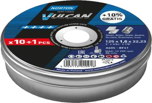Pakiet 10 szt. tarcz do cięcia Norton Vulcan ø125x1,6 + 1 sztuka tarczy Gratis! 3