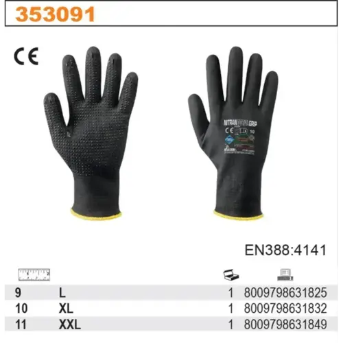 Rękawice robocze bezszwowe nylonowo-elastanowe całe z powłoką z pianki nitrylowej czarne Total Grip roz. 10/XL 4