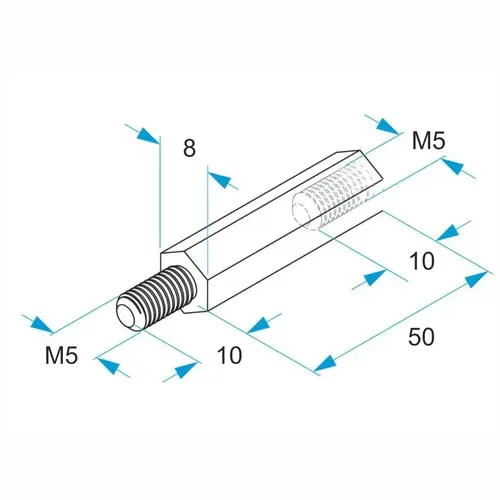Wspornik dystansowy, gwint M5, wysokość 50 mm, stal ocynkowana, 50 sztuk BM QSMS050M5 2