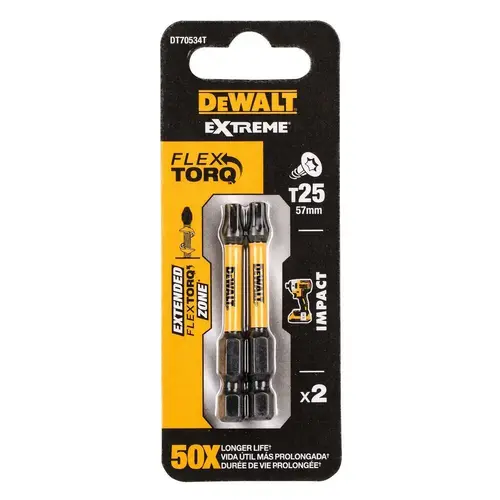 Zestaw 2 szt. końcówek udarowych TX25/57mm, EXTREME Impact Torsion, DeWALT DT70534T 3