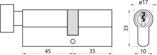 Wkładka do drzwi z gałką 45/35 z zębatką LOB Dragon nikiel 2