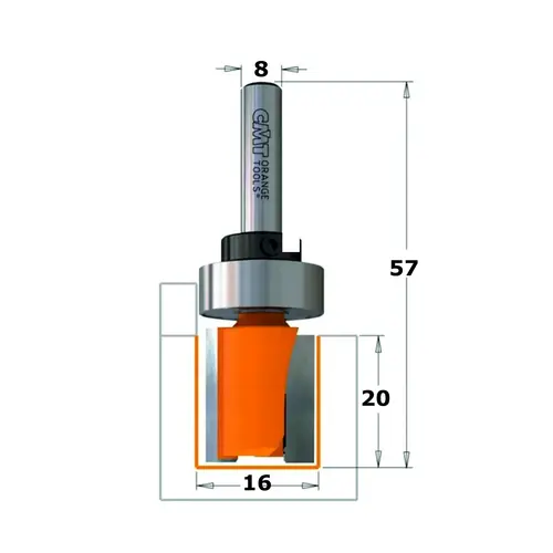 Frez prosty CMT HM D=16 I=20 S=8 górne łożysko 2