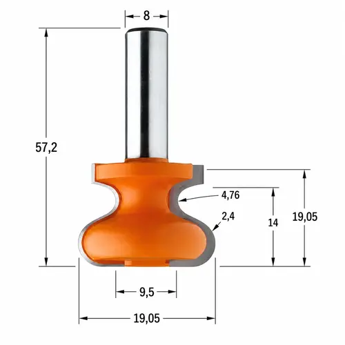 CMT FREZ HM D=19.05 I=19.05 T=14.3 S=8 R=2.4-4.76 2