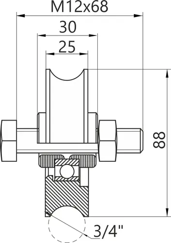 Rolka jezdna ø88x25 mm na rurę 3/4’’ ze śrubą typu "U" 3
