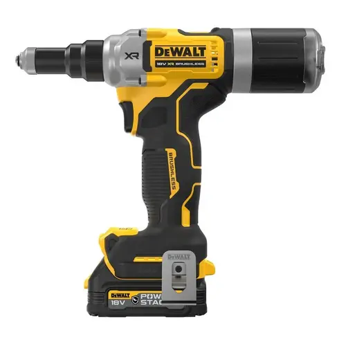 Nitownica do nitów zrywalnych 4,8-6,4mm, 18V Li-Ion 2x1,7Ah GFN POWERSTACK + ładowarka + walizka DeWalt DCF414E2GT  5