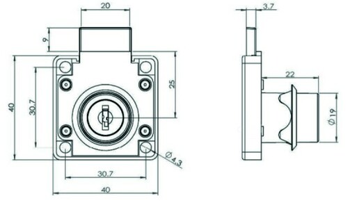 Zamek meblowy patentowy wierzchni 19/22 mm SISO X850 4