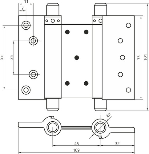 Zawias wahadłowy do drzwi 75 mm niklowany METALPLAST 2