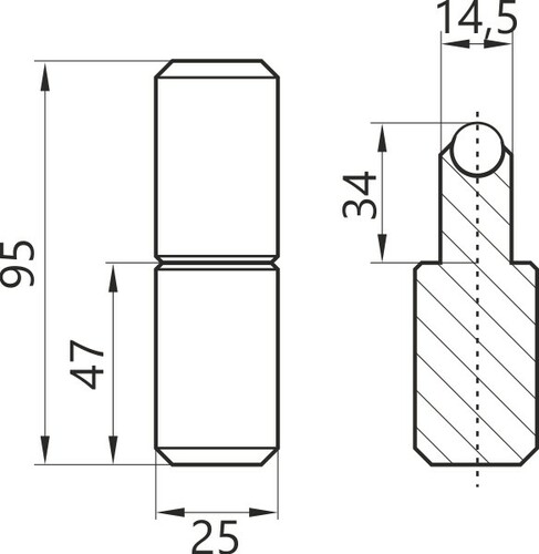 Zawias toczony z kulką 25x95 D 2