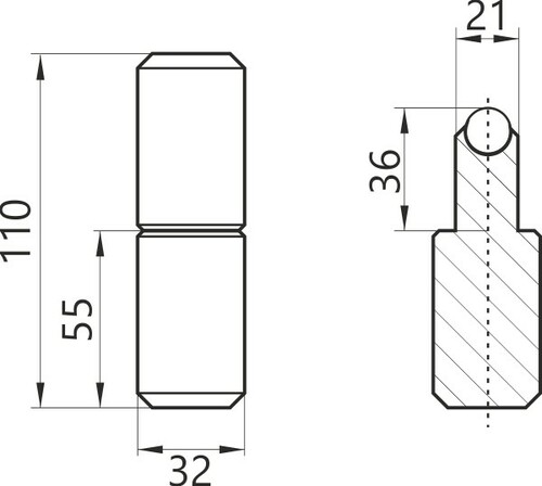 Zawias toczony z kulką 32x110 D 2