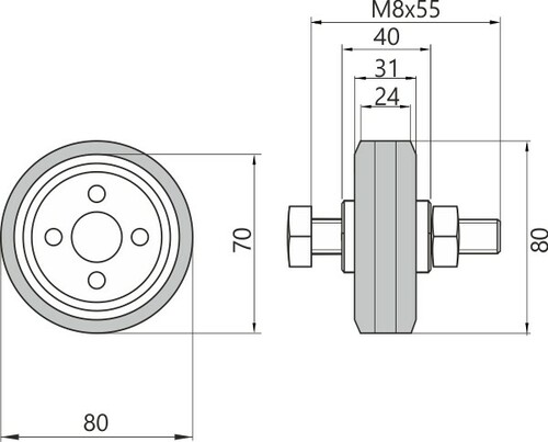 Koło d-80 metalowo-gumowe 2/12 3
