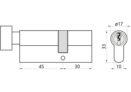 Wkładka do drzwi do zamka 45g/30 M&D A2 z gałką 2