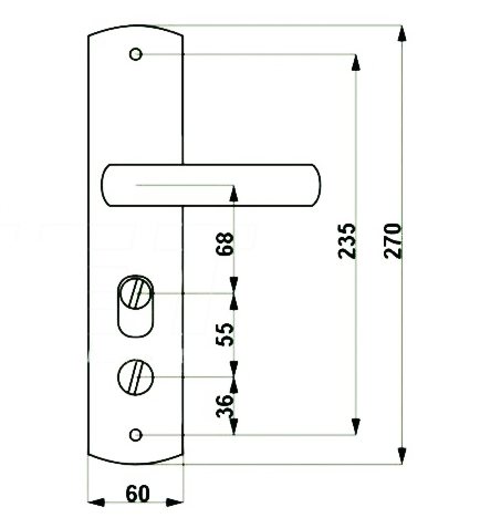 Klamka do drzwi lewa 68 WB z podłużnym szyldem patyna GAMAR APO 2