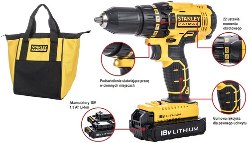 Wiertarko-wkrętarka 18V 2aku Li-Ion STANLEY FMC601C2S 12
